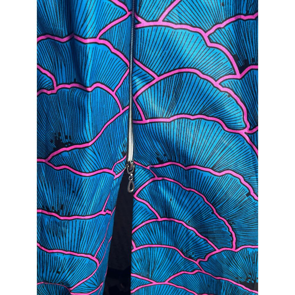 Melmikay’s Blue Pink African Ankara Floral Print Flowing Midi Skirt High Waist - Picture 7 of 9